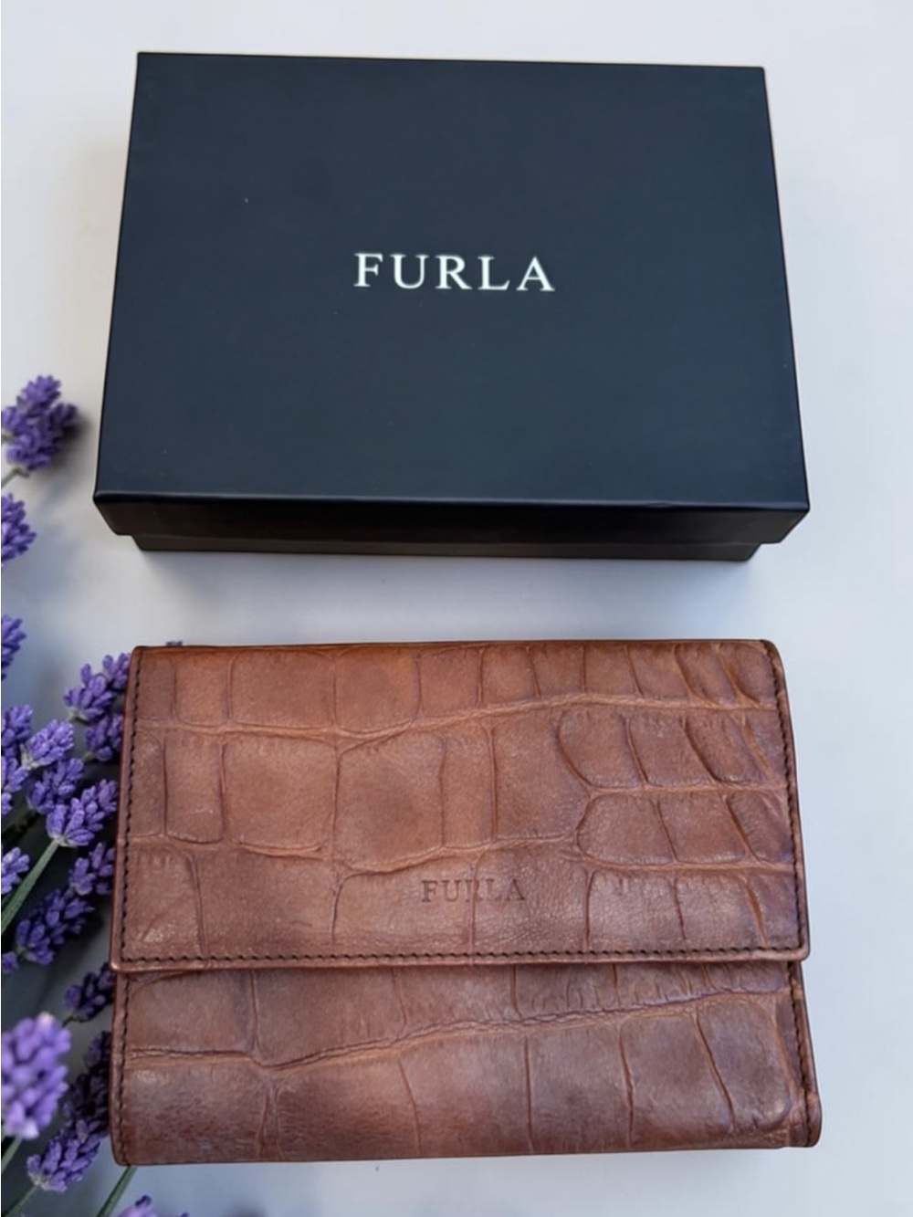 Furla Brown Croc-Embossed Leather Wallet
